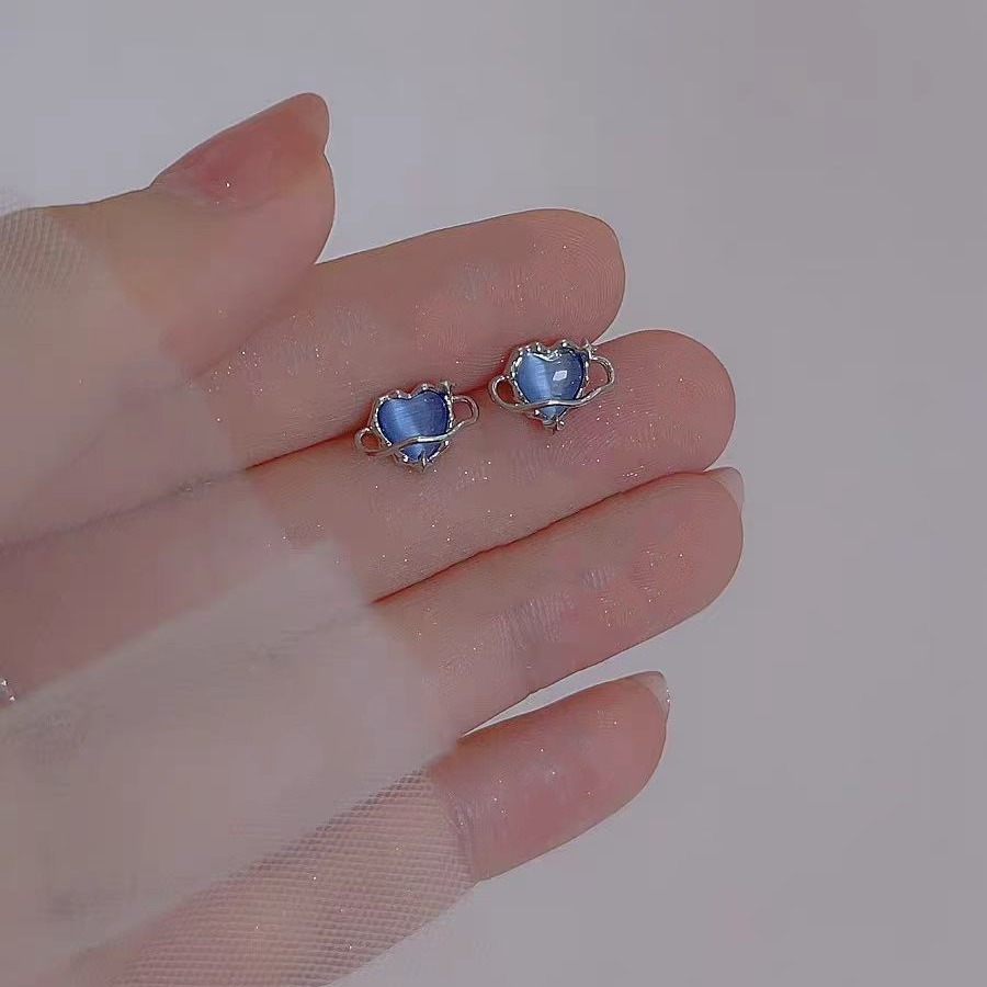 Small Fashion Blue Opal Stone Ear Studs Women's Simple Minority All-Match Ins Advanced Awn XINGX Ball Earrings Earrings