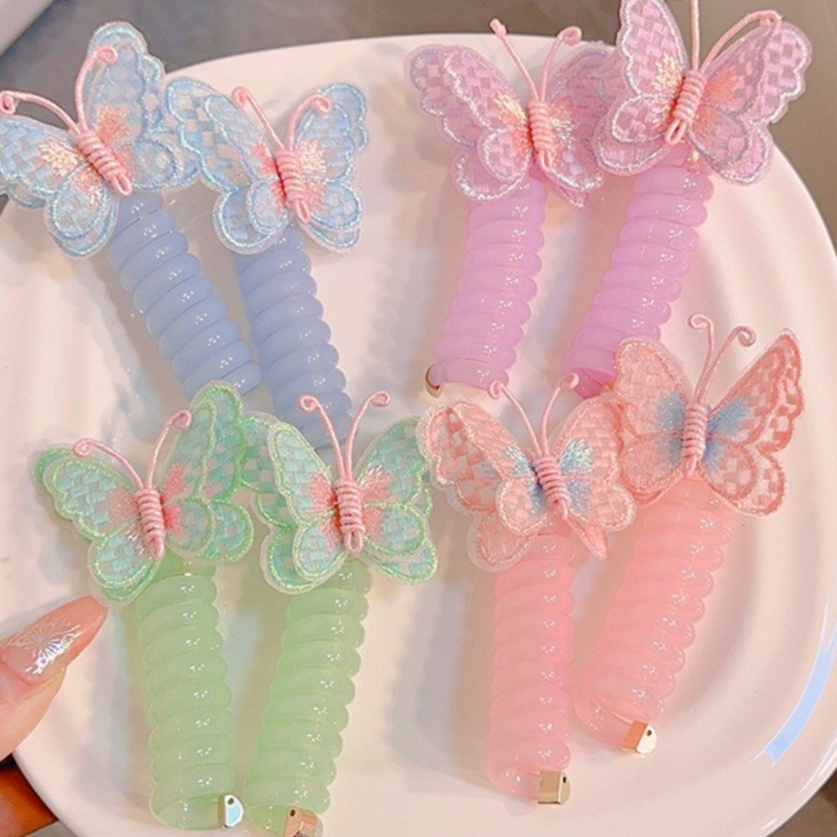 Cute and Cute ~ New Butterfly Phone Coil Children's Sweet Hair Band High-Looking Double Ponytail Bubble Braid