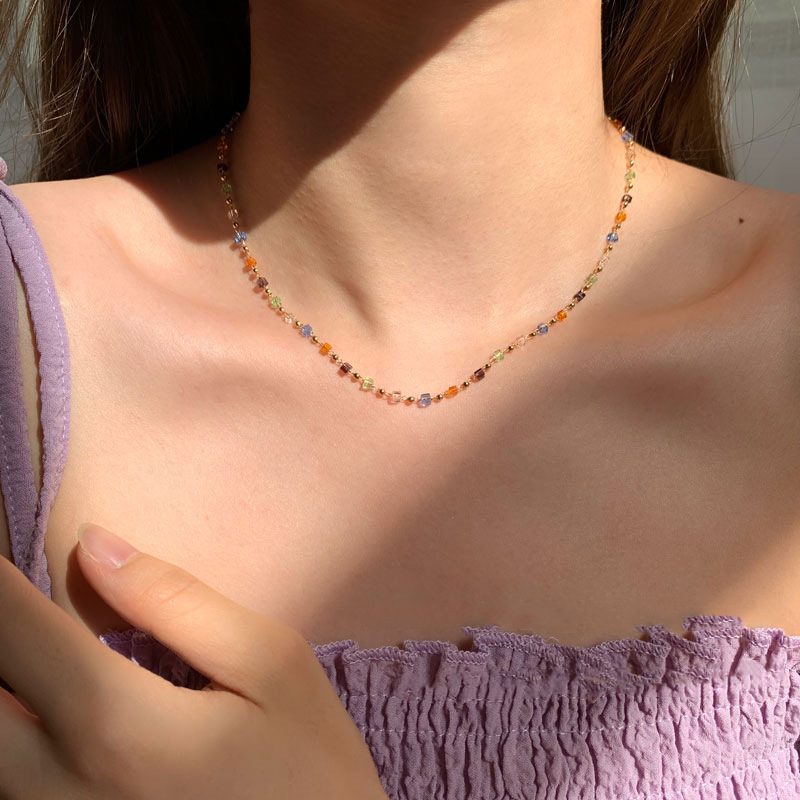 2023 New Color Crystal String Beads Necklace Female Clavicle Chain Summer Niche Design Simple Choker Necklace