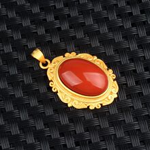 南红玛瑙满肉满色柿子红戒面镶嵌纯银吊坠女款