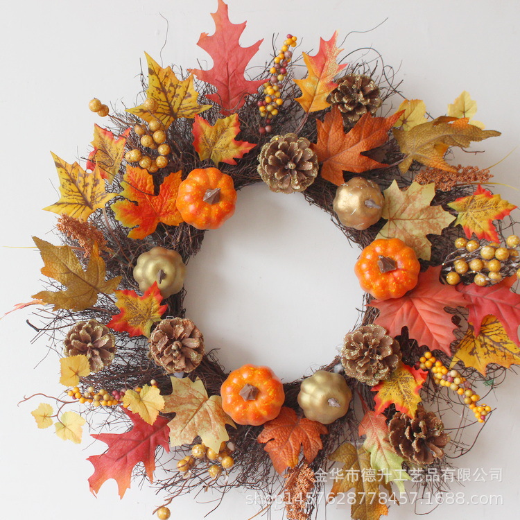 DSEN 2021 Cross-Border E-Commerce Amazon Autumn Color Thanksgiving Harvest Festival Pumpkin Berry Maple Leaf Heliosphere Garland