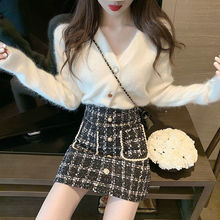 毛衣套装裙秋冬季新款韩版气质小个子针织开衫腈纶半身裙两件套女