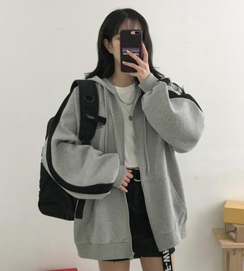 欧美跨境设计感小众外套卫衣女秋冬慵懒风加绒加厚中长款棒球服