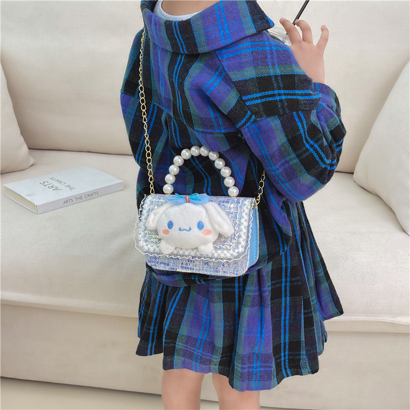 New Pearl Tote Cotton and Linen Children's Single-Shoulder Bag Mini Small Square Fashion All-Match Girls' Chain Princess Coin Purse