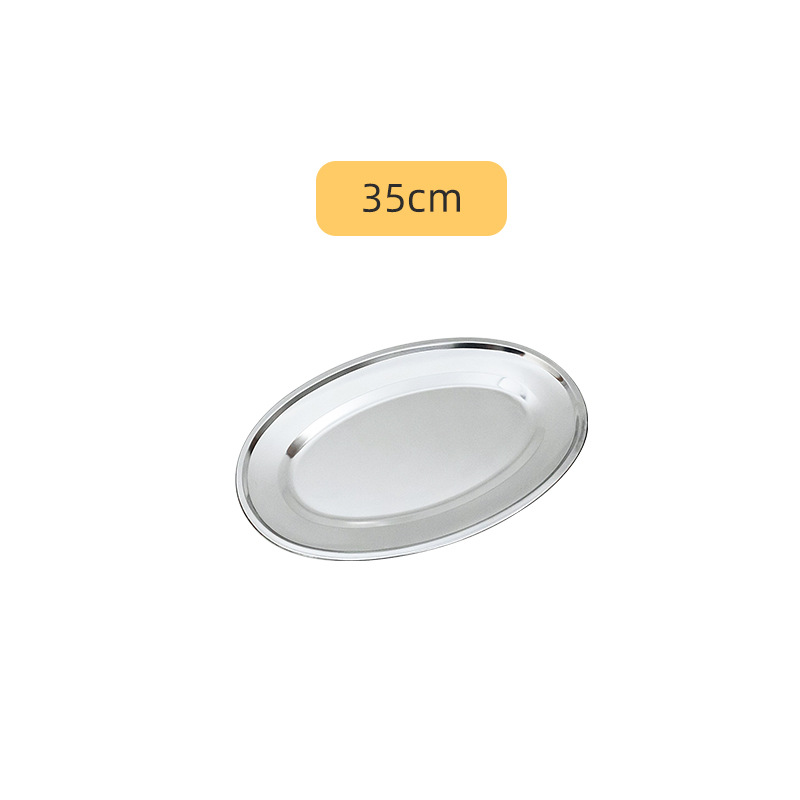 Hz70 Stainless Steel Thai Oval Egg Plate Household Fish Steaming Plate Thickened Deepening Barbecue Rice Noodles Plate