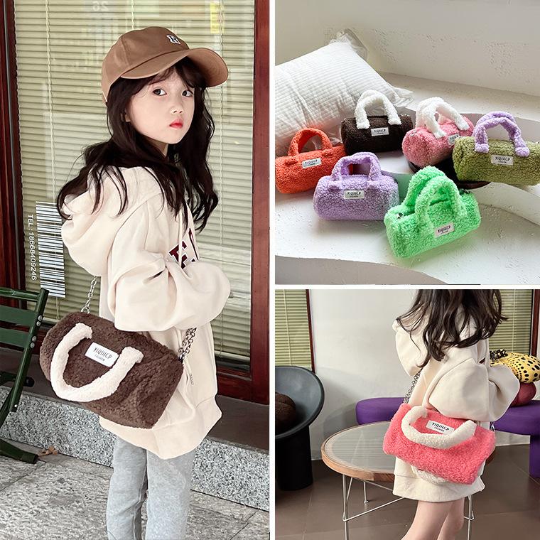 纯色韩系女童包包毛绒水桶网红迷你手提包休闲逛街儿童公主小挎包