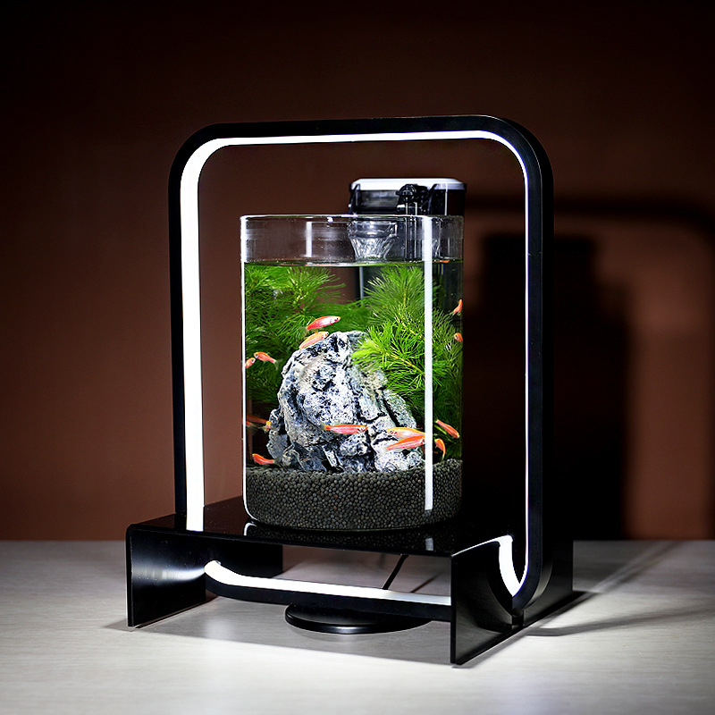 创意鱼缸客厅小型办公桌面生态水草造景套餐家用玻璃小鱼缸