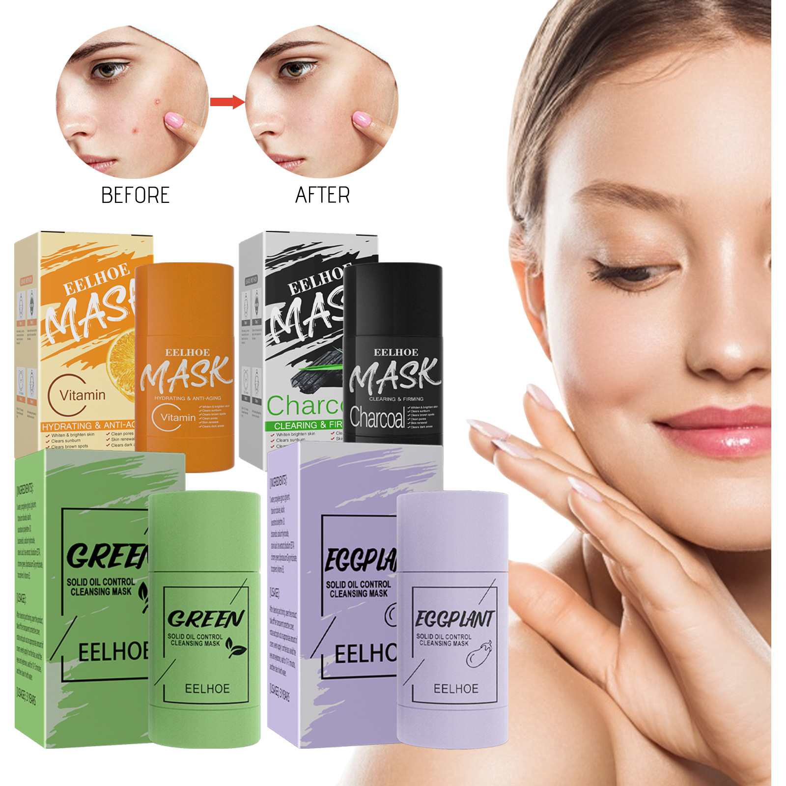 绿茶固体面膜英文版深层清洁补水控油收缩毛孔涂抹式泥膜棒