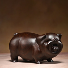 06YM黑檀木雕福猪摆件实木质十二生肖猪一对家居客厅寓意装饰工艺