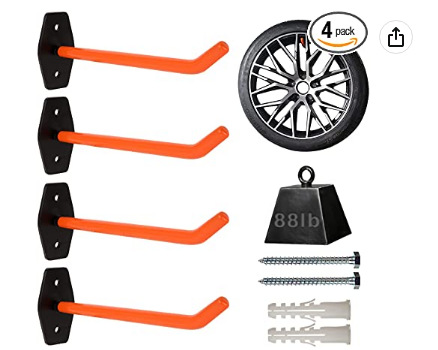 4 PCs Garage Hook Heavy Duty Wall Mounted Tire Storage System with Non-Slip Coating Hanging Tire Hook