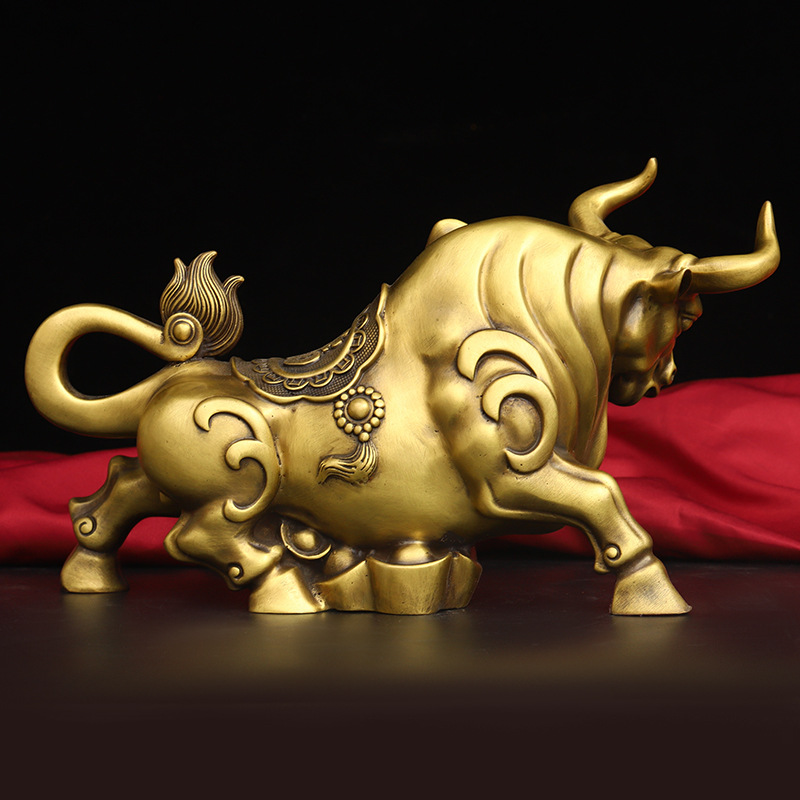 纯铜吉祥牛福财牛老黄牛吉祥如意客厅玄关电视柜家居摆件工艺礼品