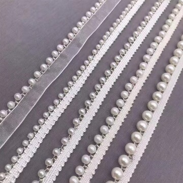爆款456厘钉珠珍珠花边 网纱小香风织带 服装衣领袖口下摆diy辅料