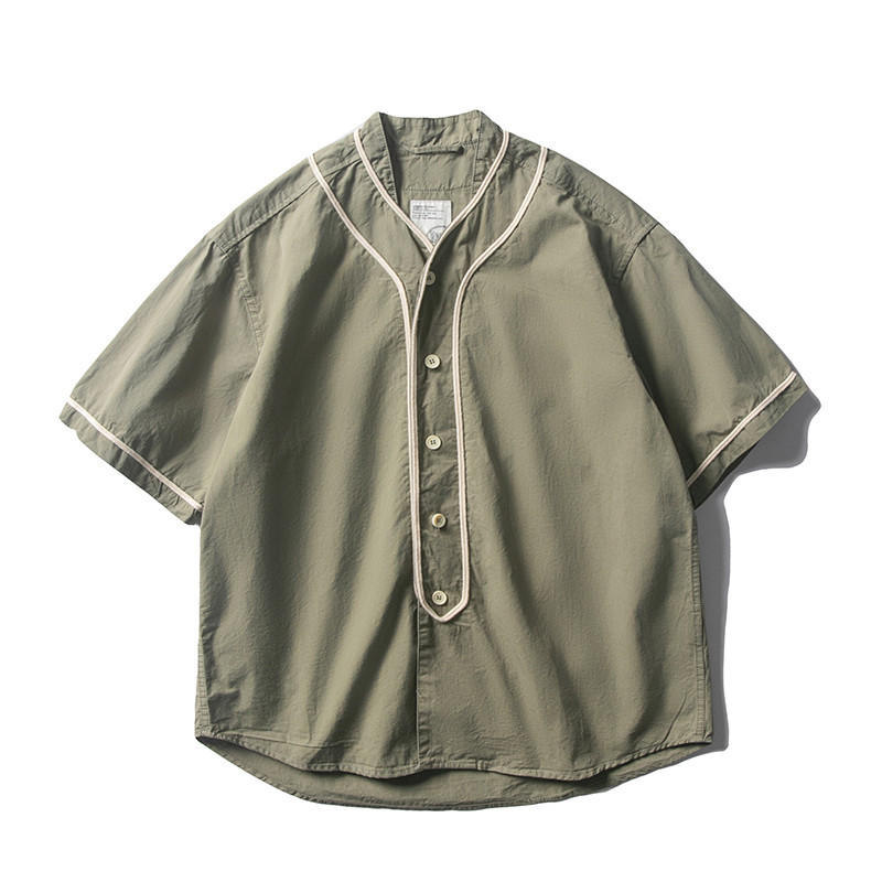 南夏乔装 2021春夏男士宽松上衣短袖日系青年潮流ins个性棒球衬衫