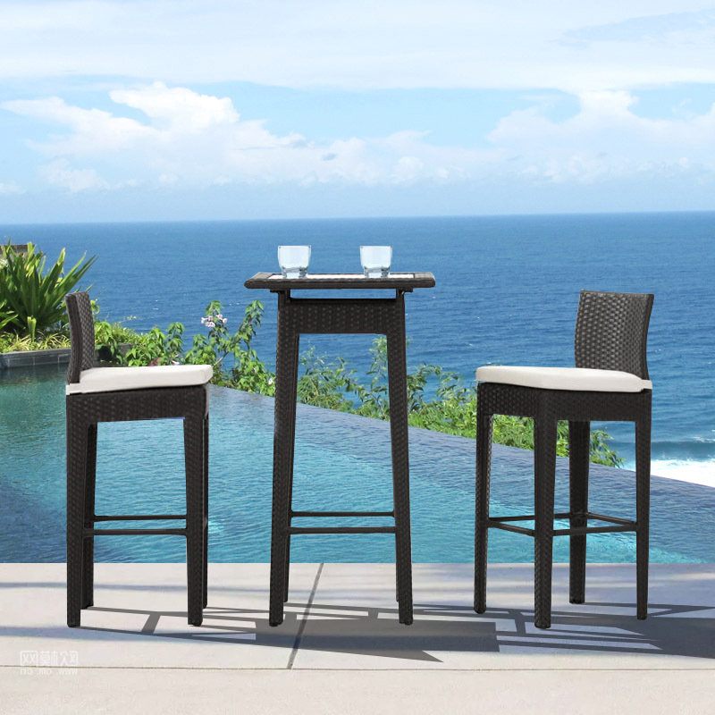 户外藤编吧台藤桌椅高脚吧台酒吧茶馆露天阳台咖啡厅酒吧高脚桌椅