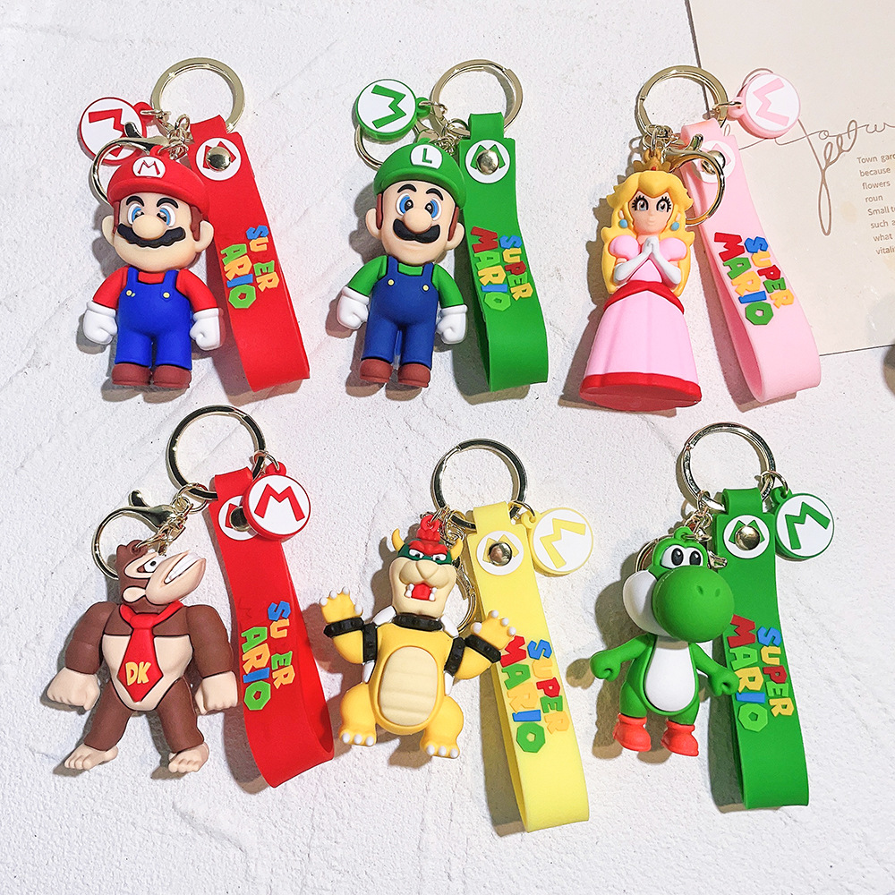 20 Cartoon Super Mario Keychain Accessories Doll and Bag Ornaments Crane Machine Pendant Key Chain Doll