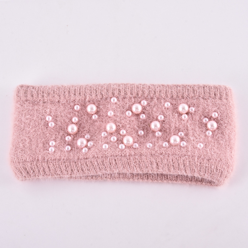 Autumn and Winter Imitation Mink Fleece-Lined Pearl Plush Knitted Hair Band out Korean Headband Hair Accessories Pregnant Woman Confinement Head Guard
