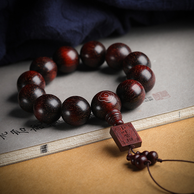 小叶紫檀手串男士盘玩大颗文玩檀香木质龙珠手链佛珠转运珠手把件