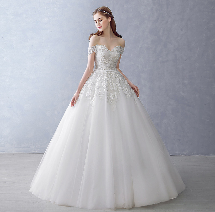 一字肩心形简约蓬蓬裙婚纱礼服2020新款亚马逊外贸跨境