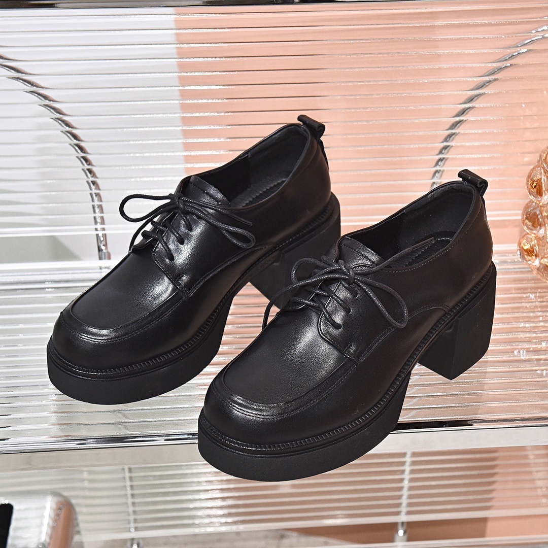 kml2203帛履高端女鞋春季新款头层牛皮时尚圆头松糕底舒适乐福鞋