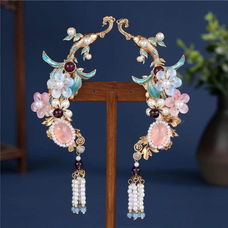 汉服发夹流苏边夹烧蓝额头发饰旗袍国风头饰发夹高端精致女生侧边