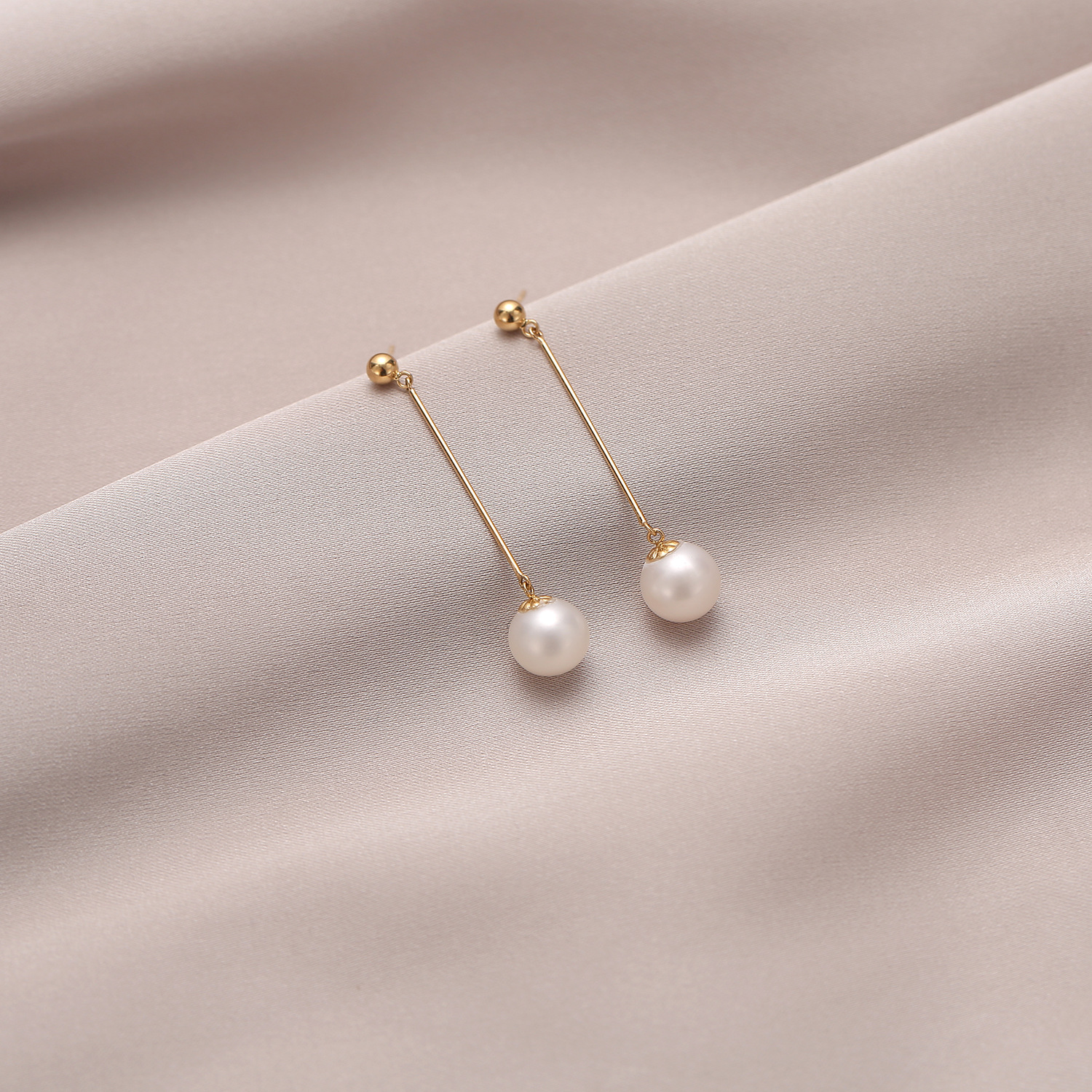 18k金珍珠耳环女款黄金耳钉长款天然珍珠耳线玫瑰金耳环耳坠