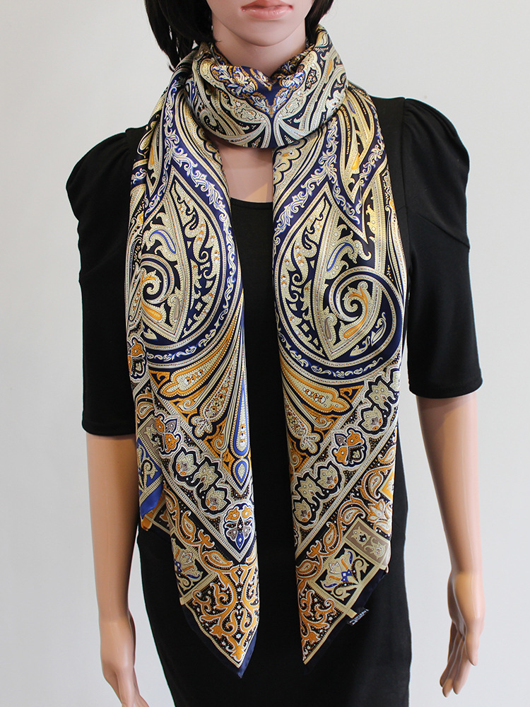 秋冬新款 140cm高档腰果花佩斯利真丝桑蚕丝超大丝巾方巾披肩围巾