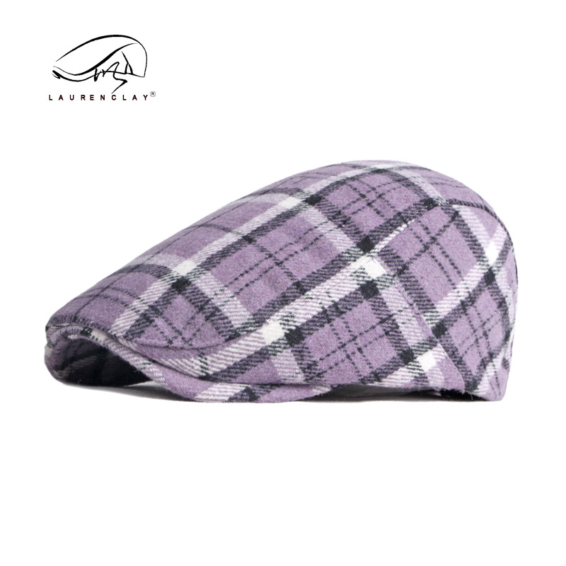 2021 Autumn and Winter New Woolen Beret Men's British Retro Peaked Cap Women's Leisure Artistic Plaid Advance Hats