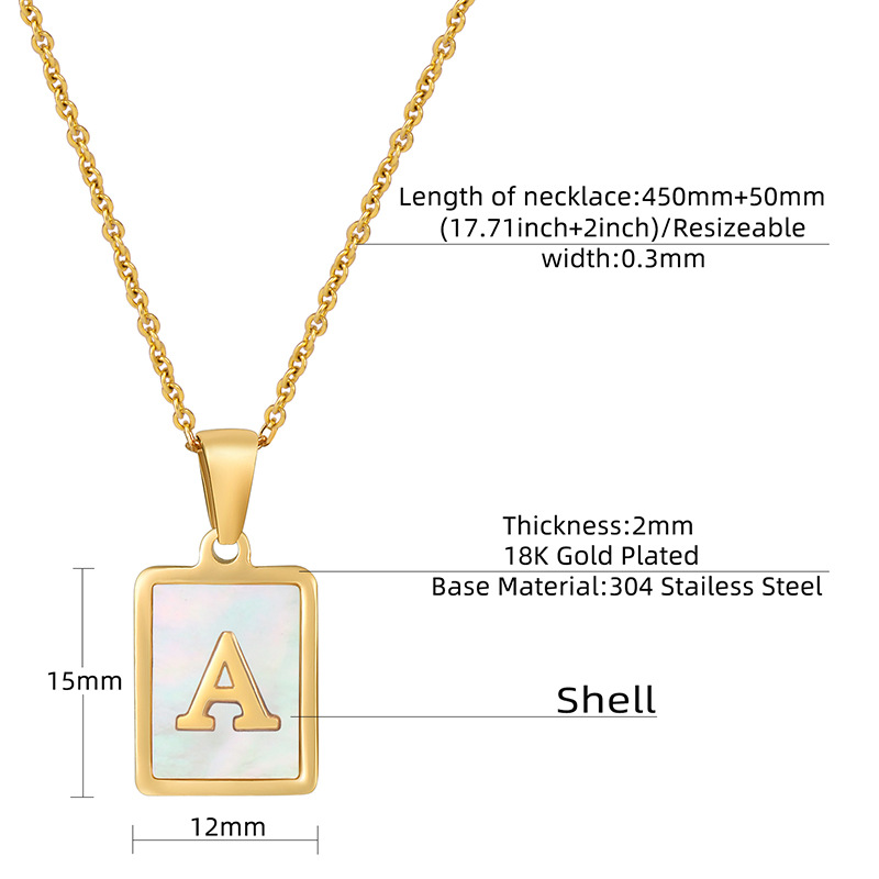 Cross-Border European and American Simple Stainless Steel Three-Dimensional Shell Letter Necklace Female Titanium Steel 26 Letters Pendant Ornaments Wholesale