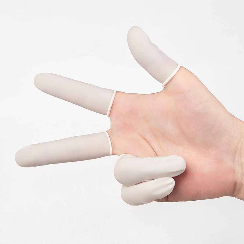 手指套一次性乳胶指套米黄白色无粉电子纹绣橡胶指头防护套小袋装