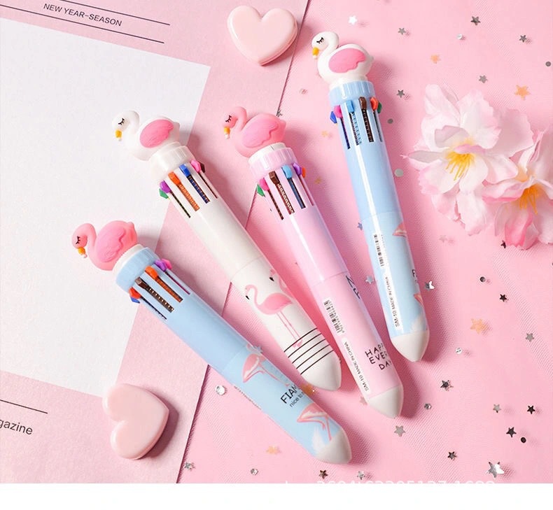 创意文具十色圆珠笔卡通学生彩色手账笔少女心多色按动圆珠笔批发