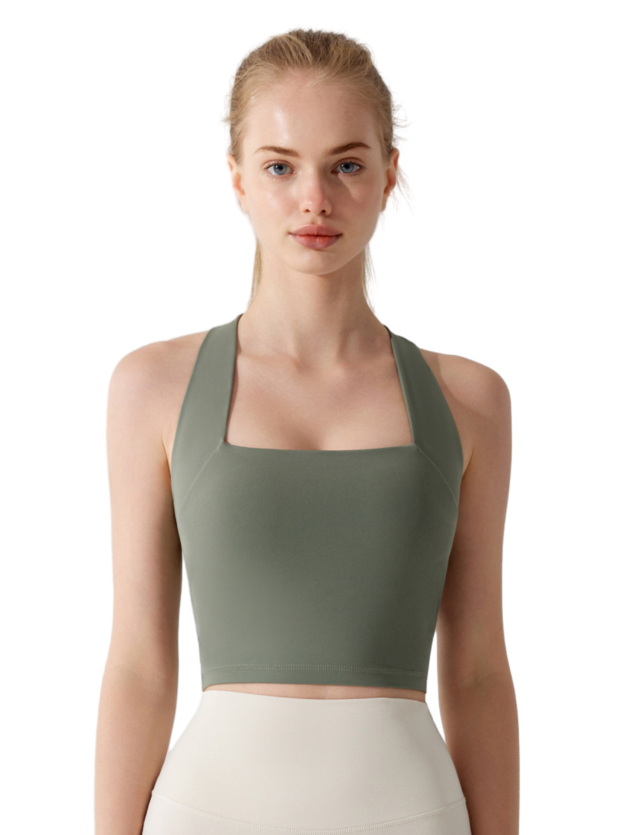 夏裸感挂脖交叉美背运动内衣宽肩带防震跑步健身文胸瑜伽背心跨境