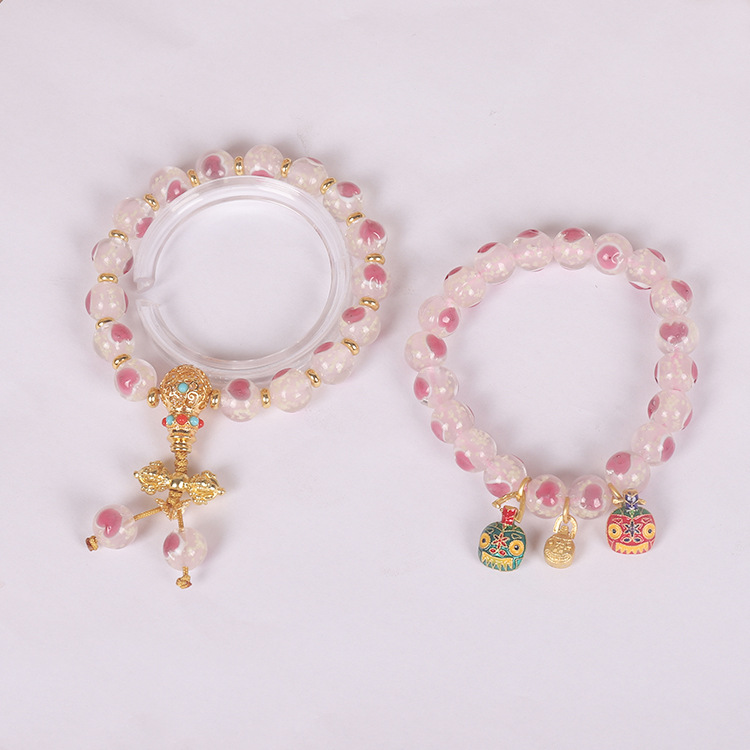 Cherry Blossom Pink Glaze Bracelet Luminous Heart Bracelet Personalized Design Qin Xiaoxian Same Style Fragrant Gray Glazed Bracelet
