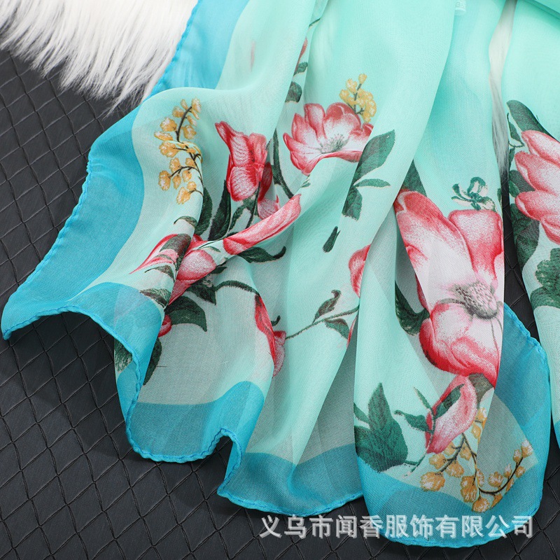 New Printed Chiffon Scarf Middle-Aged Mom Silk Scarf Fashion All-Match Lightweight Gauze Kerchief Women's Day Mother's Day Gift