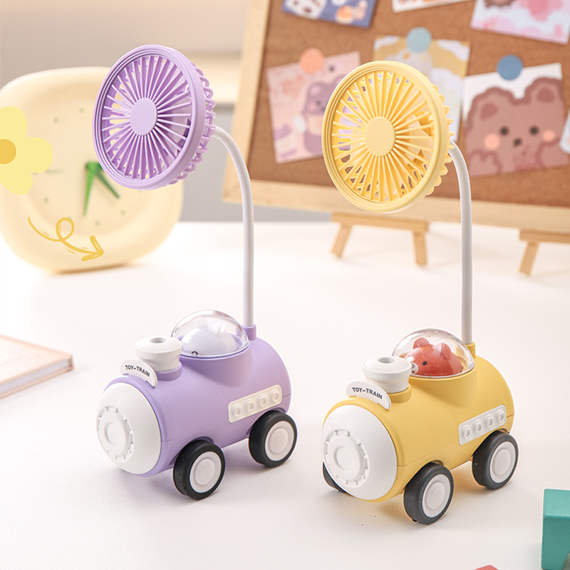 new cartoon children‘s pencil sharpener train desktop small fan usb light gift decoration student pocket fan