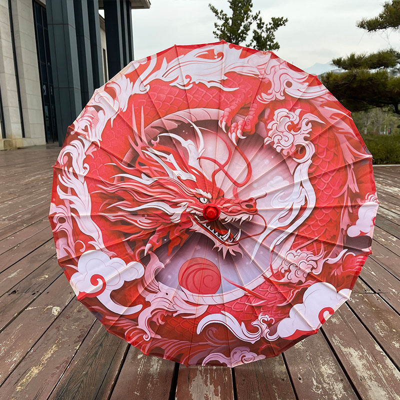 Craft Umbrella Solid Wooden Pole Dance Umbrella Cheongsam Silk Umbrella Performance Umbrella Decorative Ceiling Flower Cloth Umbrella Oil Paper Hanfu Umbrella