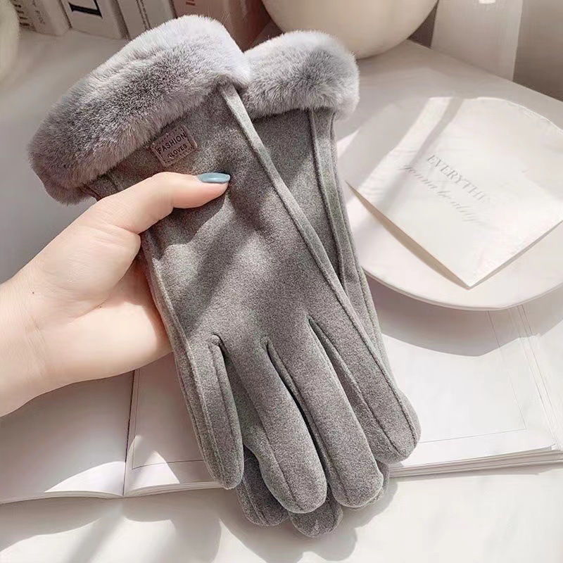 Women's Winter Fleece Lined Padded Warm Keeping Ins Cute Touch Screen Dralon Autumn and Winter Electric Car Cold-Proof Riding Gloves