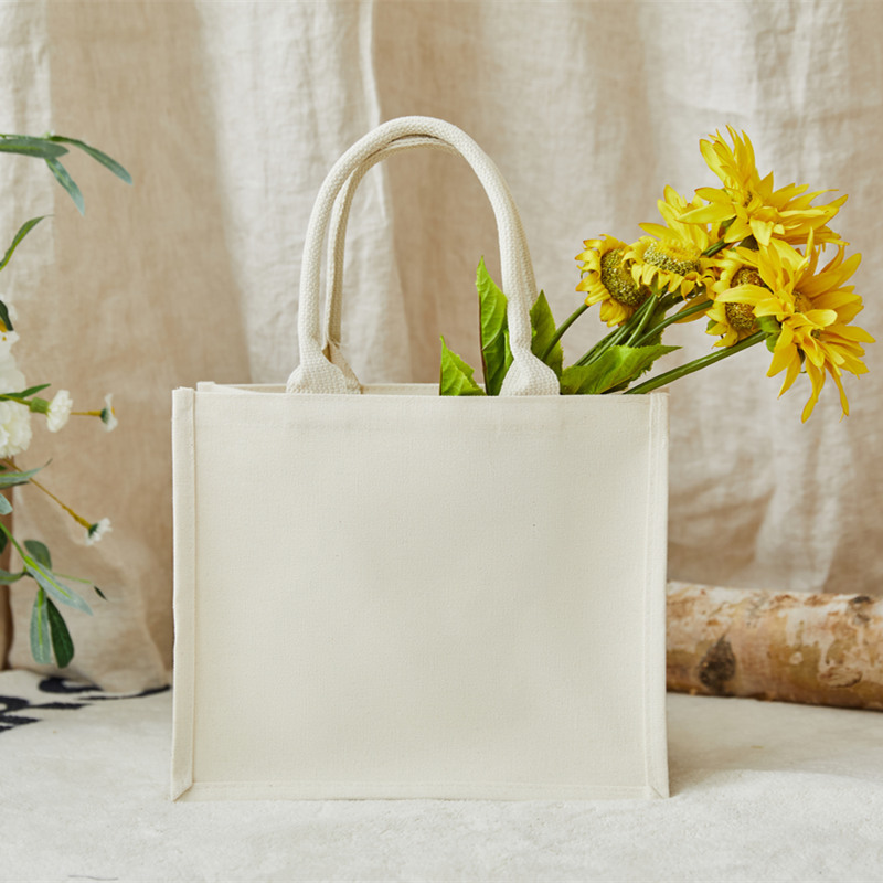 米白色帆布托特包防水收纳购物旅行拎书饭盒袋大容量手提袋子