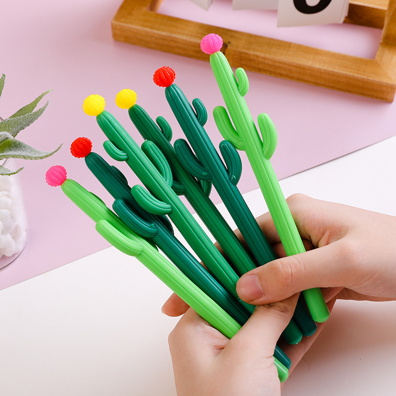 Soft Rubber Shape Ball Cactus Gel Pen Plant Creative Signature Pen Korean Stationery Office Supplies Factory Batch