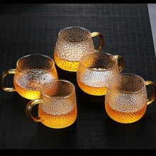 日式锤目纹带把玻璃茶杯高硼硅家用玻璃水杯牛奶饮料果汁杯贵妃杯