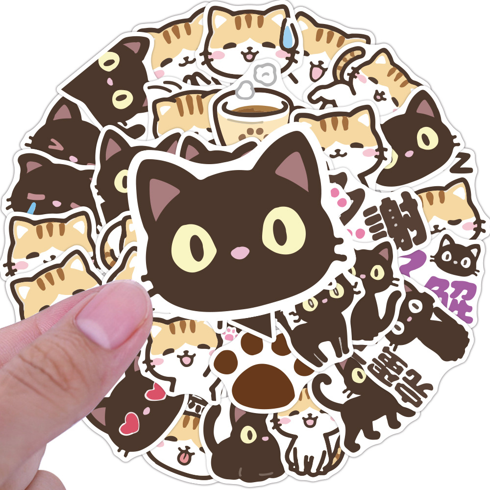黑猫贴纸 布偶猫卡通手账素材 可爱小猫咪手机壳滴胶防水手帐贴纸