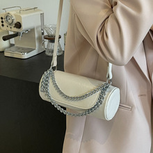 女士2024外贸新款时尚简约链条手提圆筒包个性纯色设计单肩斜挎包