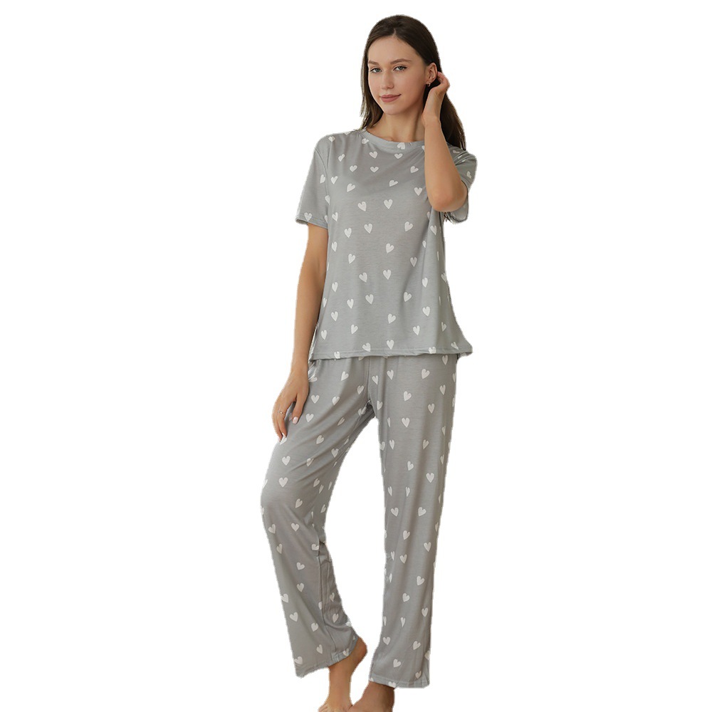 European and American Printed Homewear Summer Cross-Border Women's Careful Short Sleeve Loose Elastic Trousers Pajama Pajamas Suit