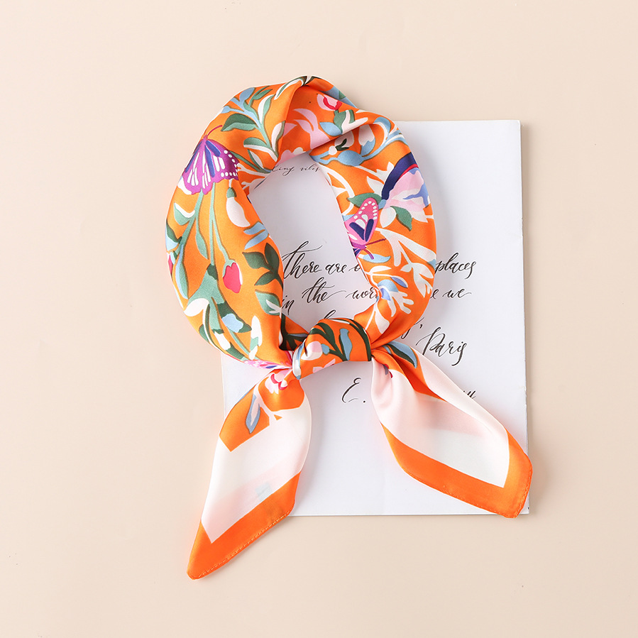 manufacturers european and american fashion silk scarf artificial silk flower butterfly small square scarf multi-functional temperament printing scarf can be sent on behalf of