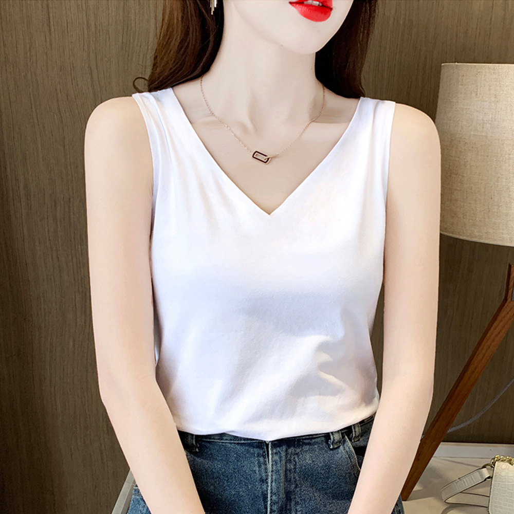 白色95棉新款吊带背心女内搭时尚洋气黑色无袖t恤外穿v领上衣ins