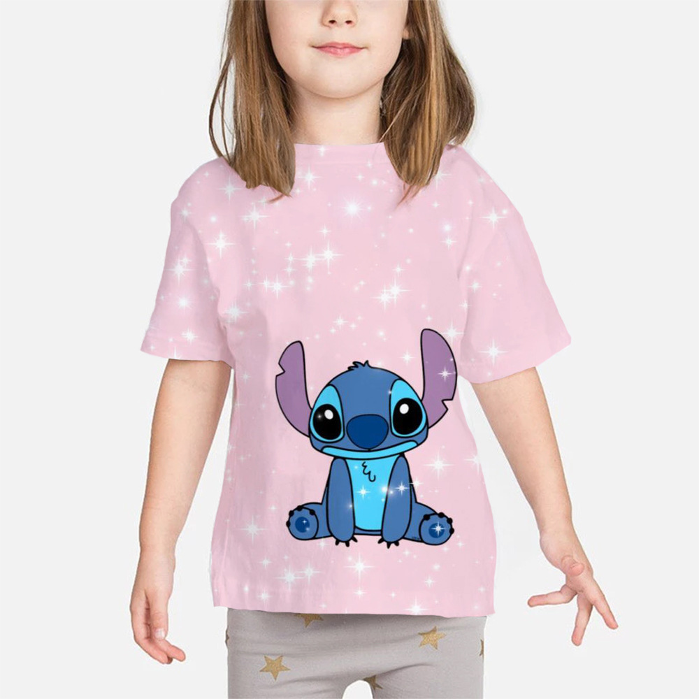 萝莉3d印花儿童夏季t恤女孩男孩3d卡通动漫上衣精品儿童史迪仔 图片