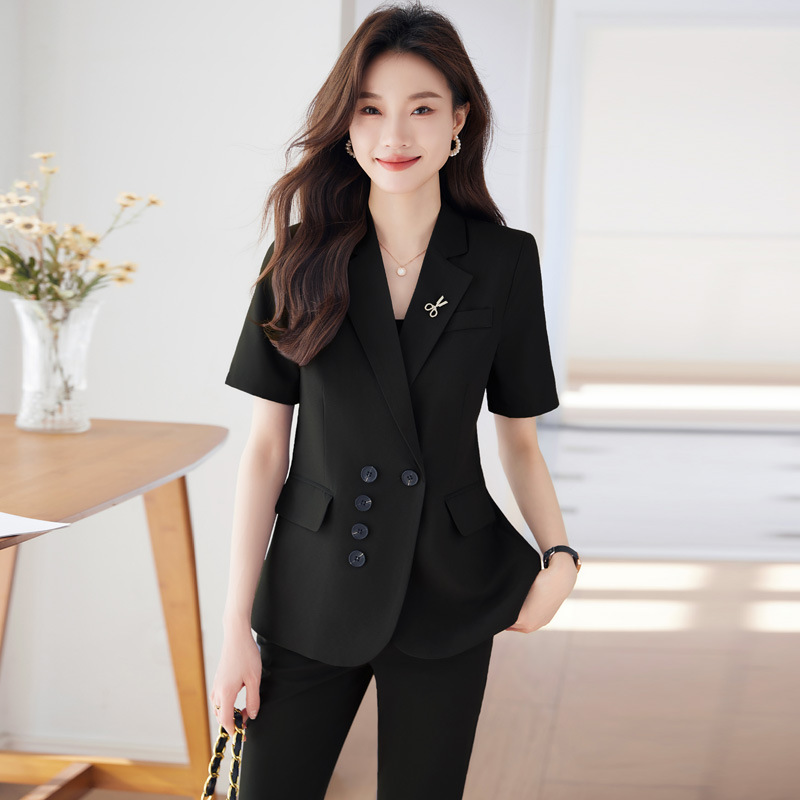 高级感夏季薄款休闲小西装外套女中长款正装职业装套装气质设计感