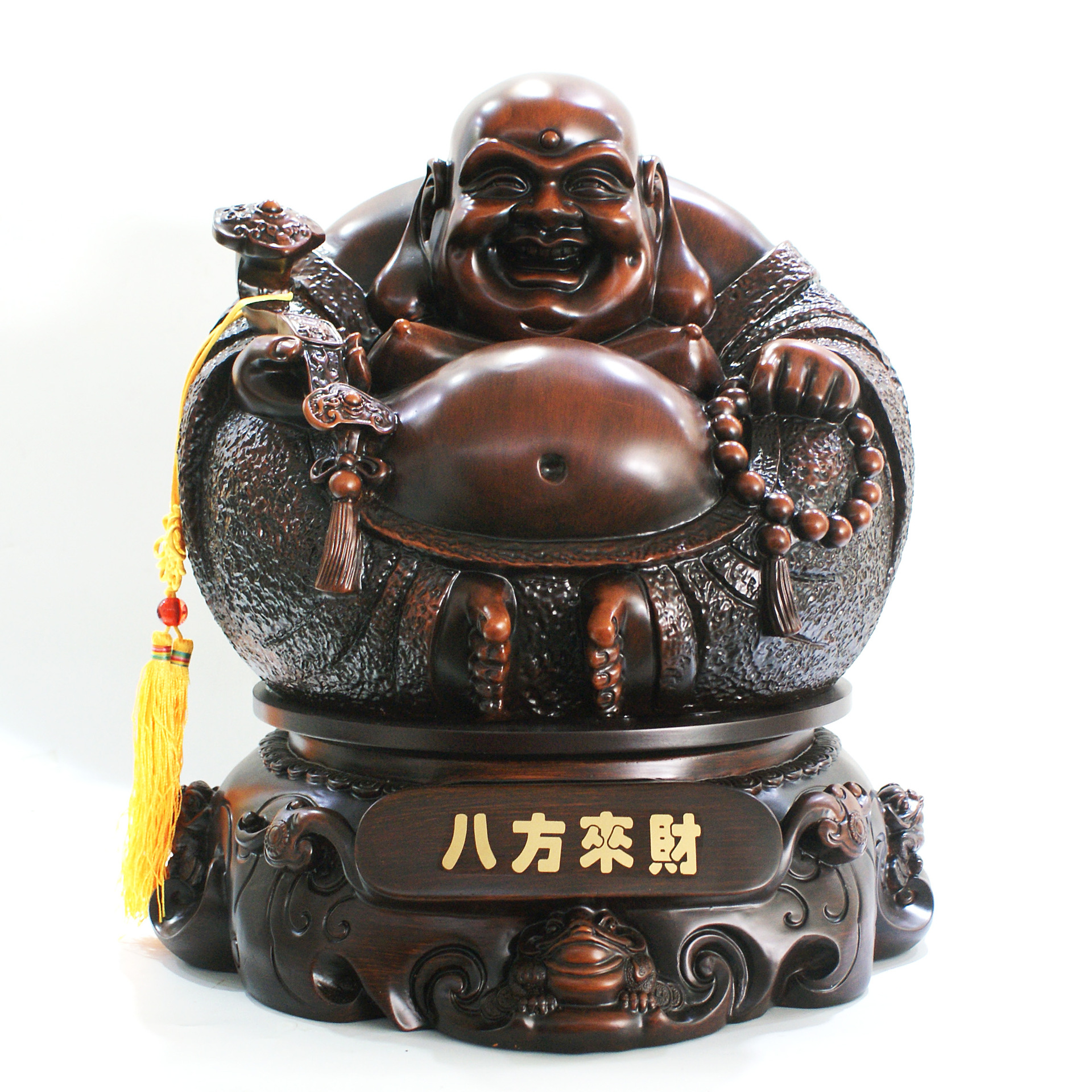 仿木雕佛八方来财招财弥勒佛摆件家居店铺开业礼品树脂工艺品批发