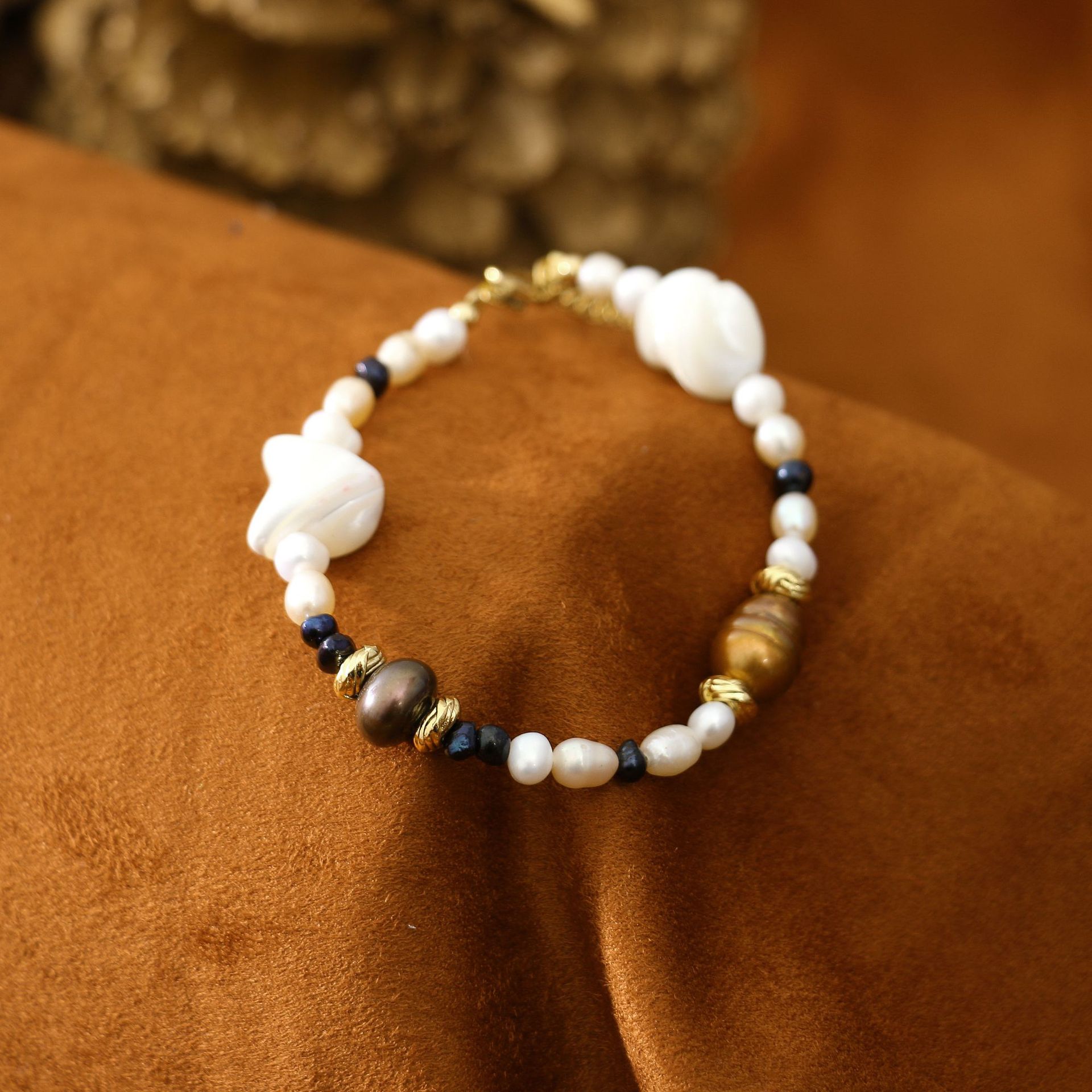 Brown Bead Shell Baroque Pearl All-Match Bracelet Niche Design Light Luxury Bracelet Girlfriends Student Jewelry