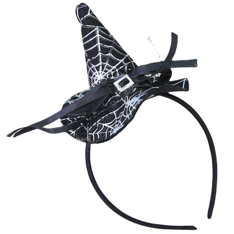 Halloween Witch Hat Headband Decoration Ball Hair Accessories Witch Pointed Hat Head Buckle Bow Lace Headband