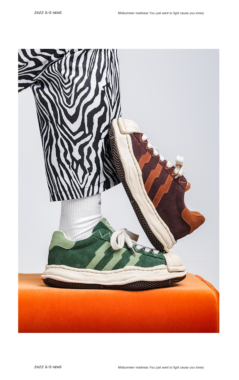 三原康裕溶解鞋ins男休闲百搭小众厚底贝壳头溶解鞋系带板鞋男